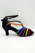 Tanzschuhe D0014LA - Damen Latein Tanzschuh Sandalette Satin schwarz bunt Salsa Riemchen 1