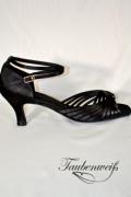 Lateinschuh TW0014LA - Damen Latein Tanzschuh Sandalette Satin schwarz Riemchen Salsa 1