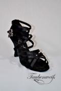 Lateinschuh TW0028LA - Damen Latein Tanzschuh Sandalette Satin schwarz Salsa Riemchen 2