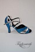 Lateinschuh TW0047LA - Damen Latein Tanzschuh Salsa silber türkis Kreuzristriemchen 1