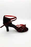 Tanzschuhe D0002LA - Damen Latein Tanzschuh Sandalette Satin schwarz rot Salsa Riemchen 1