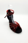 Tanzschuhe D0002LA - Damen Latein Tanzschuh Sandalette Satin schwarz rot Salsa Riemchen 2
