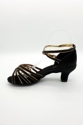 Tanzschuhe D0006LA - Damen Latein Tanzschuh Sandalette Satin schwarz gold Salsa Riemchen 3