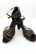 Tanzschuhe D0006LA - Damen Latein Tanzschuh Sandalette Satin schwarz gold Salsa Riemchen 4