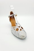 Tanzschuhe D0007LA - Damen Latein Tanzschuh Pumps Tango silber glitter Fersenriemchen 2