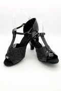 Tanzschuhe D0009LA - Damen Latein Tanzschuh Sandalette schwarz Lack glitter T-Steg 4