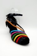 Tanzschuhe D0014LA - Damen Latein Tanzschuh Sandalette Satin schwarz bunt Salsa Riemchen 2