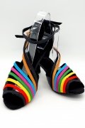 Tanzschuhe D0014LA - Damen Latein Tanzschuh Sandalette Satin schwarz bunt Salsa Riemchen 4