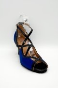 Tanzschuhe D0015LA - Damen Latein Tanzschuh Sandalette Satin Lack blau schwarz Salsa 2