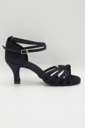 Tanzschuhe D0025LA - Damen Latein Tanzschuh Sandalette Satin schwarz Salsa Riemchen 1