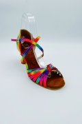 Tanzschuhe D0029LA - Damen Latein Tanzschuh Salsa Satin Kreuzristriemchen Rainbow Regenbogen 2