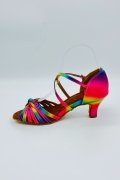 Tanzschuhe D0029LA - Damen Latein Tanzschuh Salsa Satin Kreuzristriemchen Rainbow Regenbogen 3