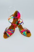 Tanzschuhe D0029LA - Damen Latein Tanzschuh Salsa Satin Kreuzristriemchen Rainbow Regenbogen 4