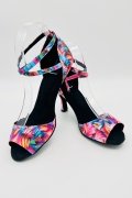 Tanzschuhe D0030LA - Damen Latein Tanzschuh Sandalette Salsa Blumendruck floral bunt 4