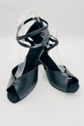 Tanzschuhe D0036LA - Damen Latein Tanzschuh Pumps Tango Blockabsatz schwarz Leder Fesselriemchen 4