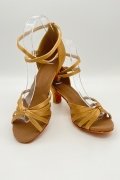 Tanzschuhe D0037LA - Damen Latein Tanzschuh Sandalette Satin beige Salsa Riemchen 5