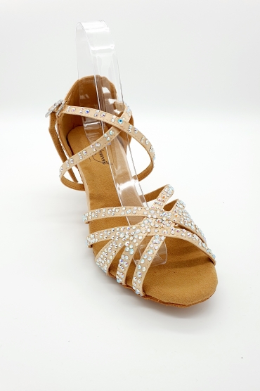 Tanzschuhe D0013LA - Damen Latein Tanzschuh Sandalette Strass glitzer Hautfarbe Salsa 2