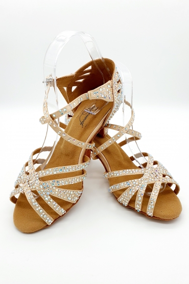 Tanzschuhe D0013LA - Damen Latein Tanzschuh Sandalette Strass glitzer Hautfarbe Salsa 4