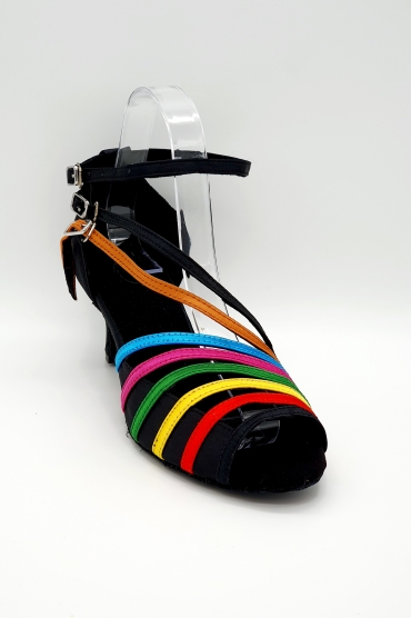 Tanzschuhe D0014LA - Damen Latein Tanzschuh Sandalette Satin schwarz bunt Salsa Riemchen 2