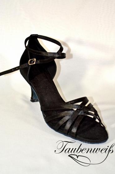 Lateinschuh TW0015LA - Damen Latein Tanzschuh Sandalette Satin schwarz Riemchen 2