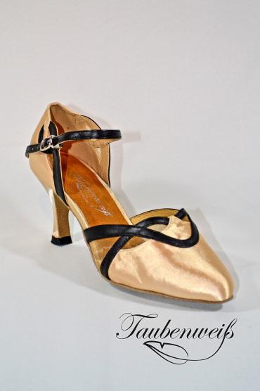 Lateinschuh TW0026LA - Damen Latein Tanzschuh Pumps Tango Hautfarbe schwarz Fersenriemchen 2