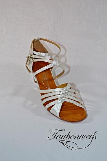 Lateinschuh TW0041LA - Damen Latein Tanzschuh Salsa Satin weiß zwei Fersenriemchen 2