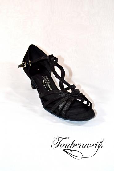 Lateinschuh TW0042LA - Damen Latein Tanzschuh elegant T-Steg Satin schwarz Riemchen 2