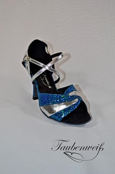Lateinschuh TW0047LA - Damen Latein Tanzschuh Salsa silber türkis Kreuzristriemchen 2