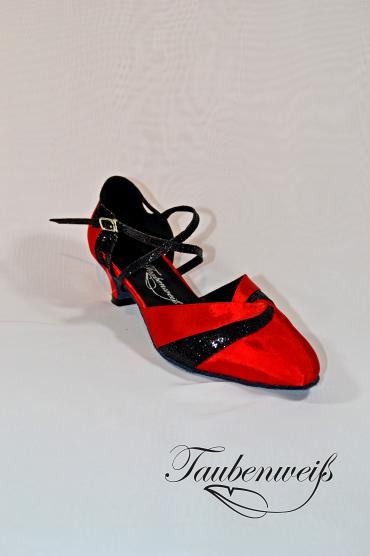 Lateinschuh TW0053LA - Damen Latein Tanzschuh Tango schwarz rot Kreuzristriemchen 2