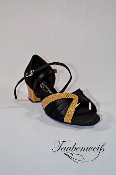 Mädchenschuhe TW0002MA - Mädchenschuhe Tanzen schwarz Gold Glitzer niedriger Absatz 2