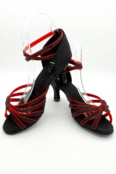 Tanzschuhe D0002LA - Damen Latein Tanzschuh Sandalette Satin schwarz rot Salsa Riemchen 4