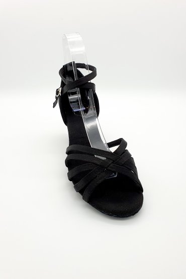 Tanzschuhe D0004LA - Damen Latein Tanzschuh Sandalette Satin schwarz Salsa Riemchen 2