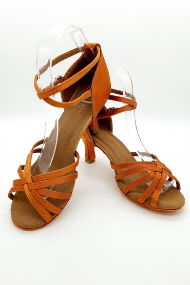 Tanzschuhe D0005LA - Damen Latein Tanzschuh Sandalette Satin hautfarbe Salsa Riemchen 4