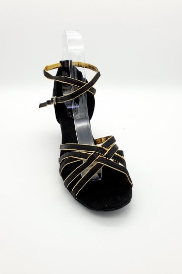 Tanzschuhe D0006LA - Damen Latein Tanzschuh Sandalette Satin schwarz gold Salsa Riemchen 2