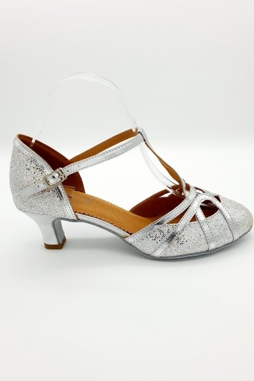 Tanzschuhe D0007LA - Damen Latein Tanzschuh Pumps Tango silber glitter Fersenriemchen