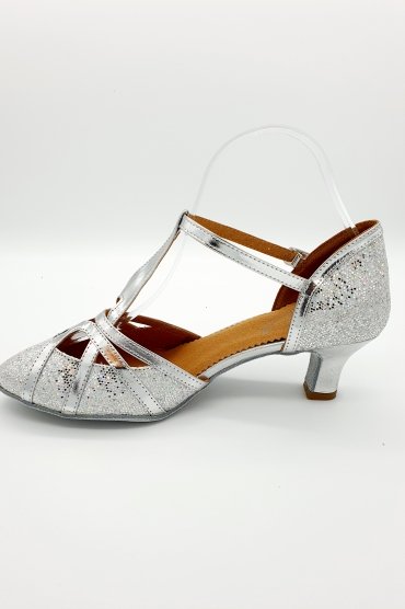 Tanzschuhe D0007LA - Damen Latein Tanzschuh Pumps Tango silber glitter Fersenriemchen 3