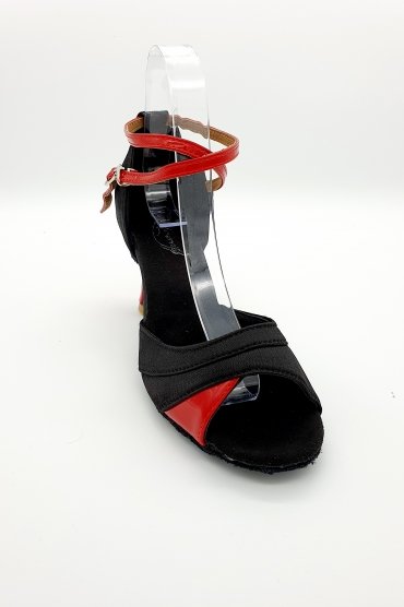 Tanzschuhe D0008LA - Damen Latein Tanzschuh Sandalette Satin schwarz rot Salsa Riemchen 2