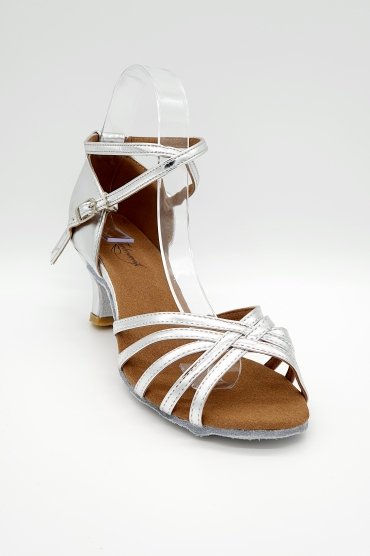 Tanzschuhe D0011LA - Damen Latein Tanzschuh Sandalette Satin silber Salsa Riemchen 2