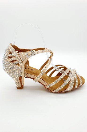 Tanzschuhe D0013LA - Damen Latein Tanzschuh Sandalette Strass glitzer Hautfarbe Salsa
