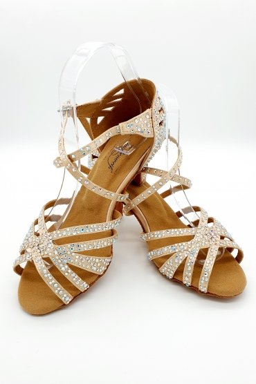 Tanzschuhe D0013LA - Damen Latein Tanzschuh Sandalette Strass glitzer Hautfarbe Salsa 4