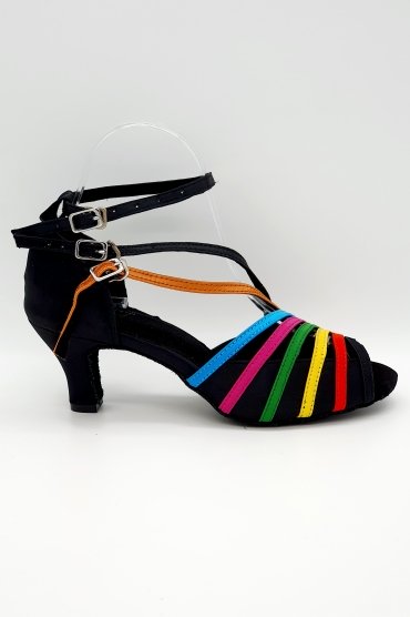 Tanzschuhe D0014LA - Damen Latein Tanzschuh Sandalette Satin schwarz bunt Salsa Riemchen 1