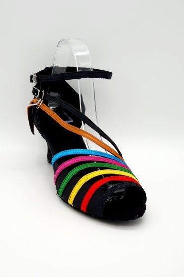 Tanzschuhe D0014LA - Damen Latein Tanzschuh Sandalette Satin schwarz bunt Salsa Riemchen 2