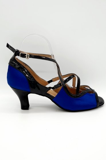 Tanzschuhe D0015LA - Damen Latein Tanzschuh Sandalette Satin Lack blau schwarz Salsa