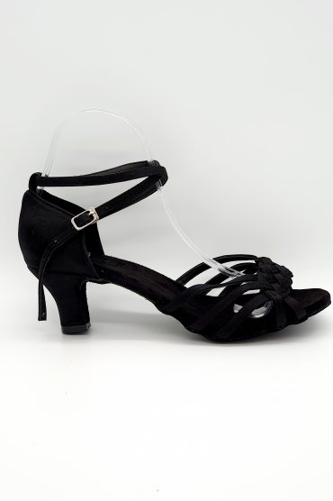 Tanzschuhe D0016LA - Damen Latein Tanzschuhe Riemchen Sandalette elegant Salsa schwarz Satin 1