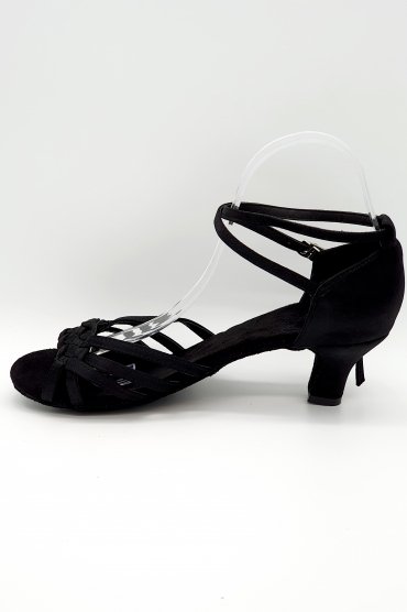 Tanzschuhe D0016LA - Damen Latein Tanzschuhe Riemchen Sandalette elegant Salsa schwarz Satin 3