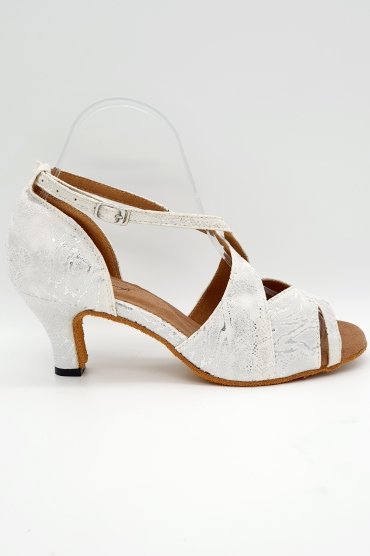 Tanzschuhe D0018LA - Damen Latein Tanzschuh weiß silber Hochzeit Kreuzristriemchen