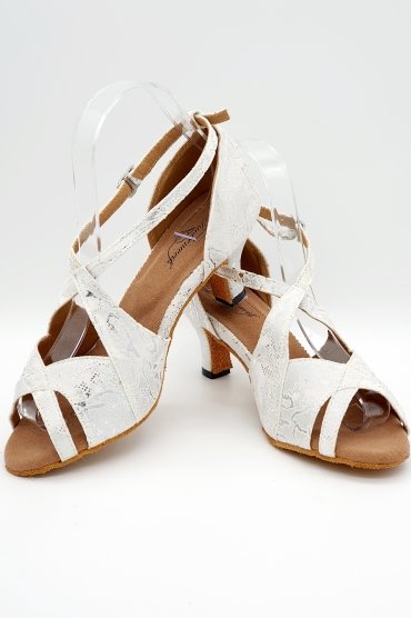 Tanzschuhe D0018LA - Damen Latein Tanzschuh weiß silber Hochzeit Kreuzristriemchen 4