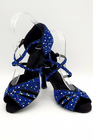 Tanzschuhe D0021LA - Damen Latein Tanzschuh Sandalette Strass glitzer blau Salsa 4