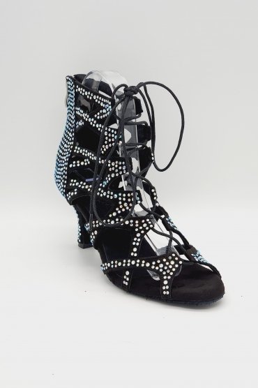 Tanzschuhe D0027LA - Damen Latein Tanzschuh Ankle Boots schwarz Strass Salsa 2