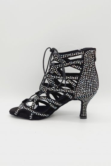 Tanzschuhe D0027LA - Damen Latein Tanzschuh Ankle Boots schwarz Strass Salsa 3
